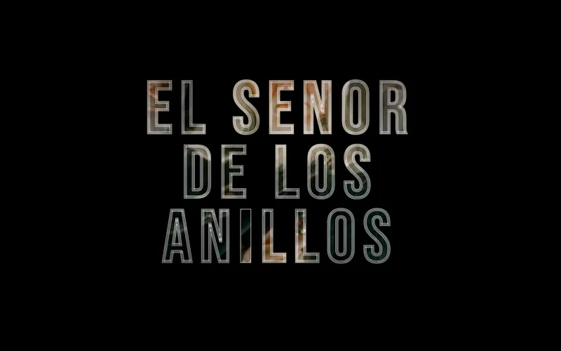 Título en letras grandes con imágenes que se ven solo dentro de las letras, sobre fondo negro